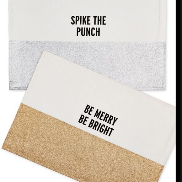 Kate spade Food for Thought set of 4 Placemats Be Merry Be Bright gold white nwt - Picture 1 of 2